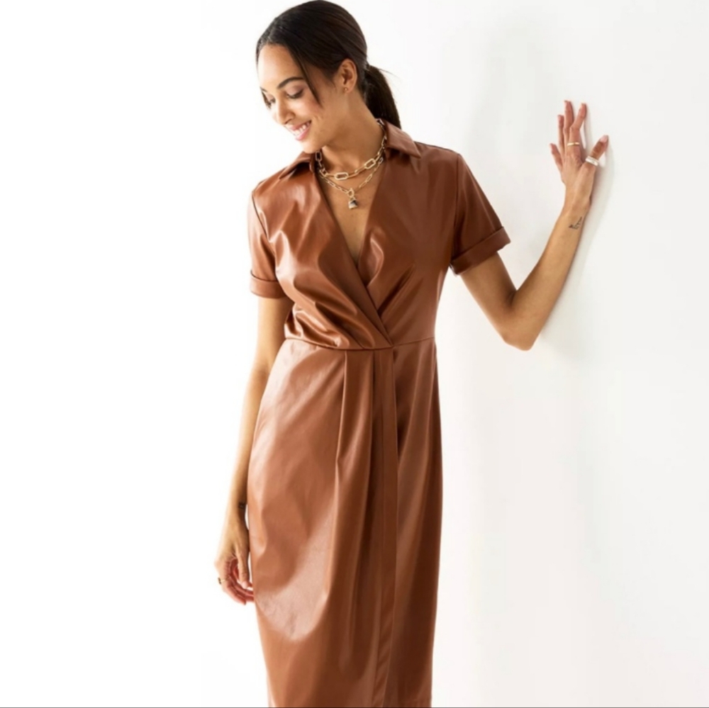 Nine West Faux Leather Maple Brown Dress